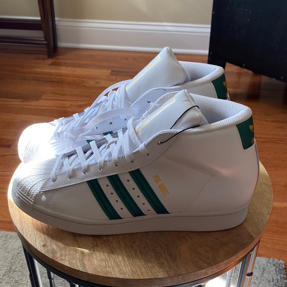 Brand New Adidas High-Top Sneakers in White, Green, & Gold - Picture 4 of 4